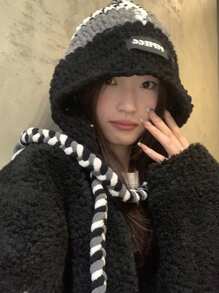 1頂女款多色聚酯纖維拳擊手辮條紋百搭尖頂帽 - 彩色 - 查看 2