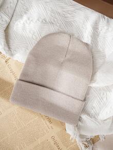 1 件女士刺绣双心针织帽，冬季保暖，适合户外旅行 - 米色 - 查看 4