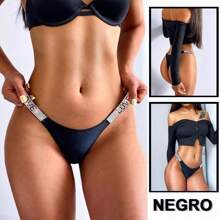 Love's Secret Thong Panty Bikini Rhinestone Panty - 黑色 - 查看 3