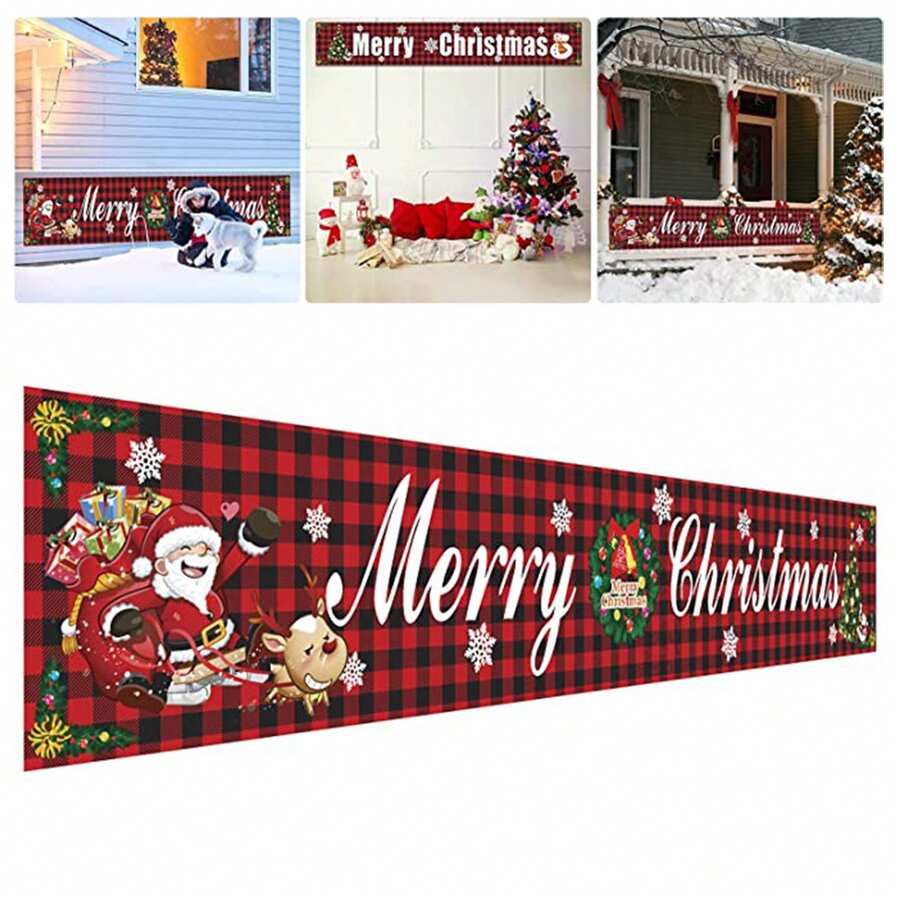 1幅296*48cm聖誕橫幅,帶聖誕老人設計,印刷耐用精細,完美家庭和聖誕派對壁爐裝飾