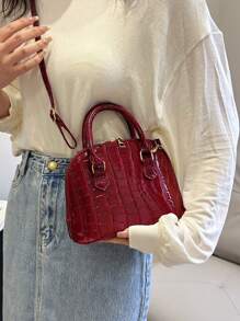 复古贝壳形女士手提包，适合单肩或斜挎，时尚勃艮第红包