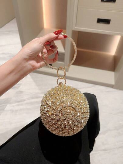 Moonlit EveBag Women's Fashion Round Ball-Shaped Rhinestone-Studded Glitter Evening Bag Handbag Party Bag With Chain, Bags Ladies Elegant, Wedding