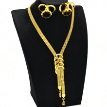 1Set New Popular 24K Alloy Dubai Jewelry Set For Women Necklace Earrings  Thailand Bride Wedding Gifts - Yellow Gold - View 14