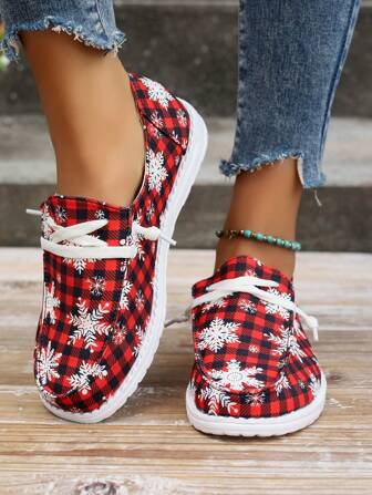 Women's Christmas Snowflake Pattern Casual Flats Plus Size