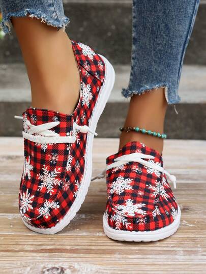 Women's Christmas Snowflake Pattern Casual Flats Plus Size