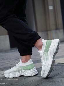 男士春夏秋新款時尚輕便透氣舒適休閒鞋，男士全配與低幫戶外運動鞋 - 白綠 - 查看 5