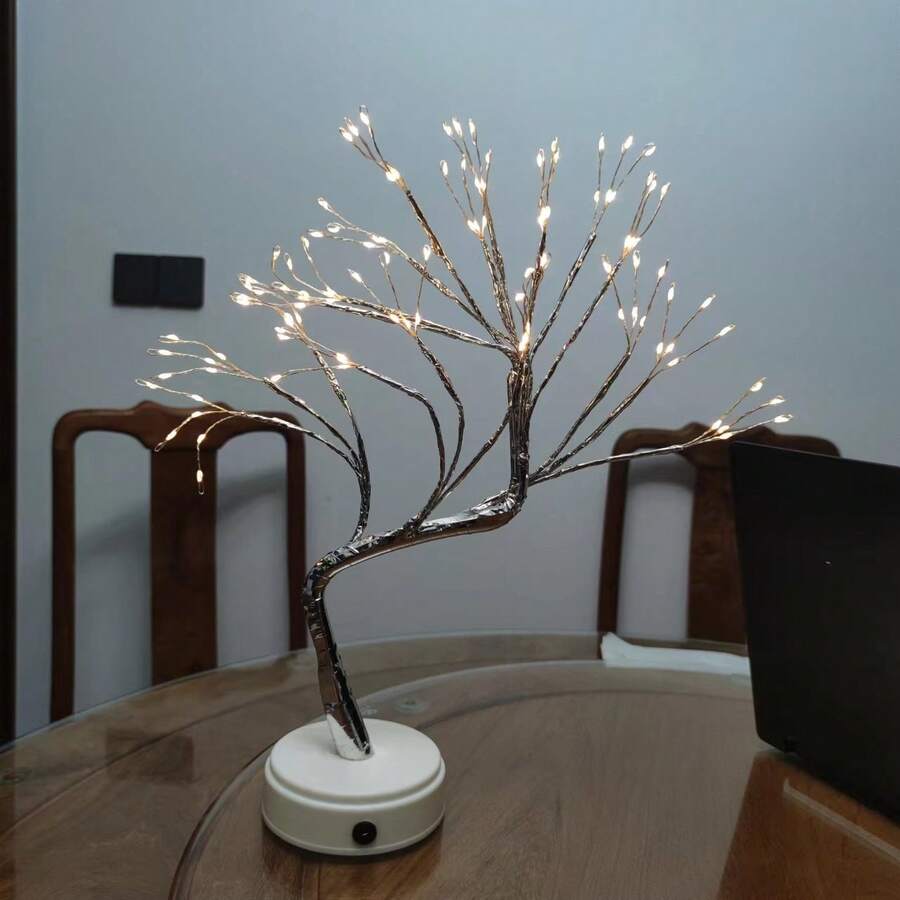 Led暖白色螢火蟲造型桌燈,電池和usb雙重用途,約45cm高,108顆珠子,可調節樹枝,室內照明裝飾用於房間 - 白色 - 查看 1