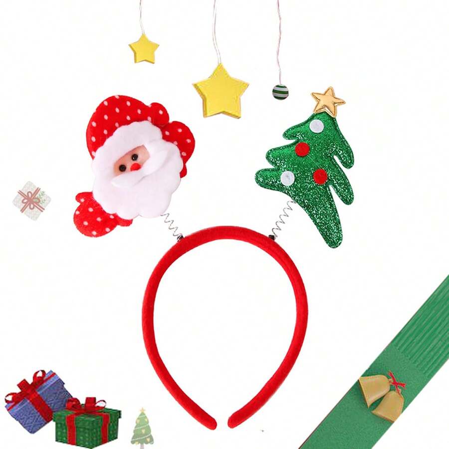 1件女士聖誕卡通角色風格頭箍,彈性髮帶帶馴鹿、聖誕老人、聖誕樹鹿角設計,毛絨頭箍,聖誕派對禮物 - 彩色 - 查看 1