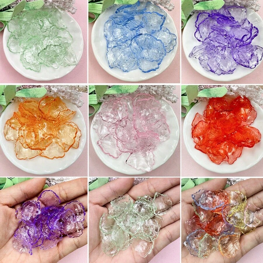 50入組透明水晶葉子珠,20.2*23.3mm,用於漢服簪子製作、服裝材料,原版