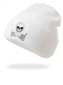 1 件男士骷髅与魔鬼头刺绣针织帽街头万圣节骷髅