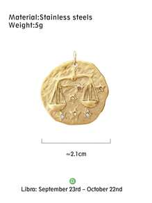 Uma das 12 peças de encantos de constelação do zodíaco para material de pingente de joias, suprimentos de cor dourada DIY para colar, pulseira, brincos e acessórios de joias, material de aço inoxidável que não é fácil de perder a cor - Ouro amarelo - Visão 22