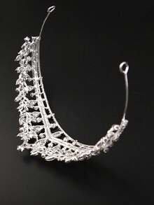 新娘銀皇冠髮飾水鑽裝飾韓式白色婚紗首飾