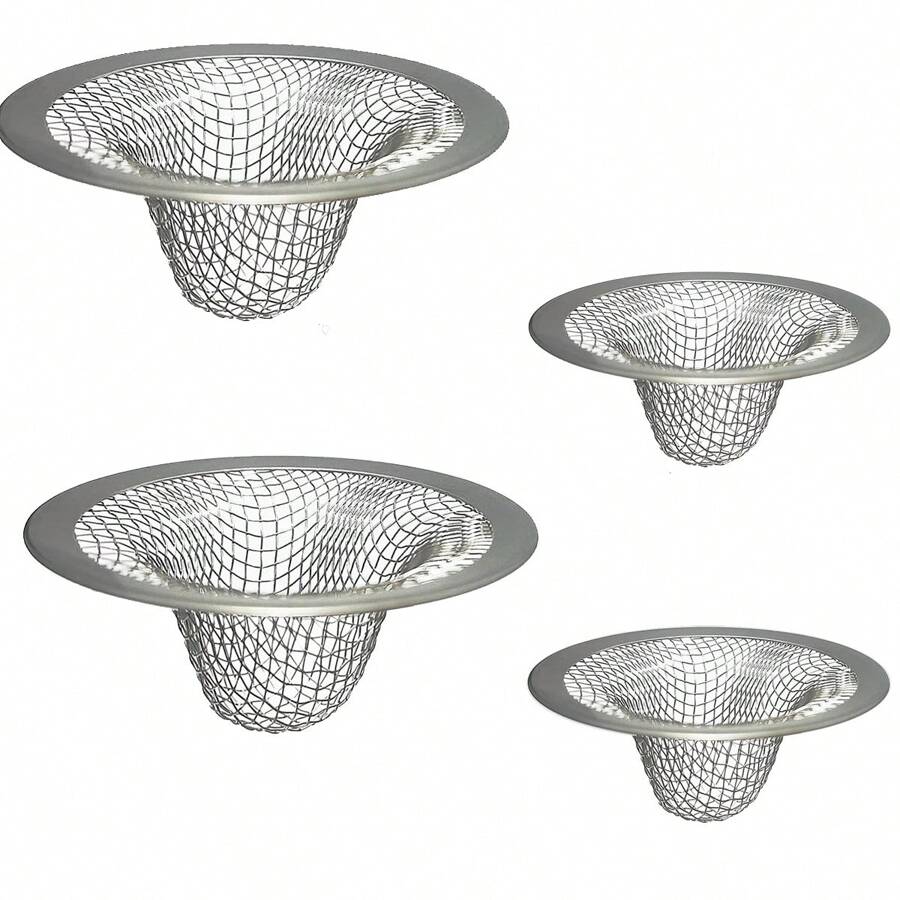 4入組(2中2小)浴室網狀水槽排水器與垃圾處理器封套,廚房水槽過濾器,防堵,不鏽鋼廚房水槽排水口,防堵和除臭 - 銀灰 - 查看 1