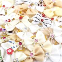 10入組隨機混色絲帶蝴蝶結裝飾狗的髮飾配件 - 香檳色 - 查看 3