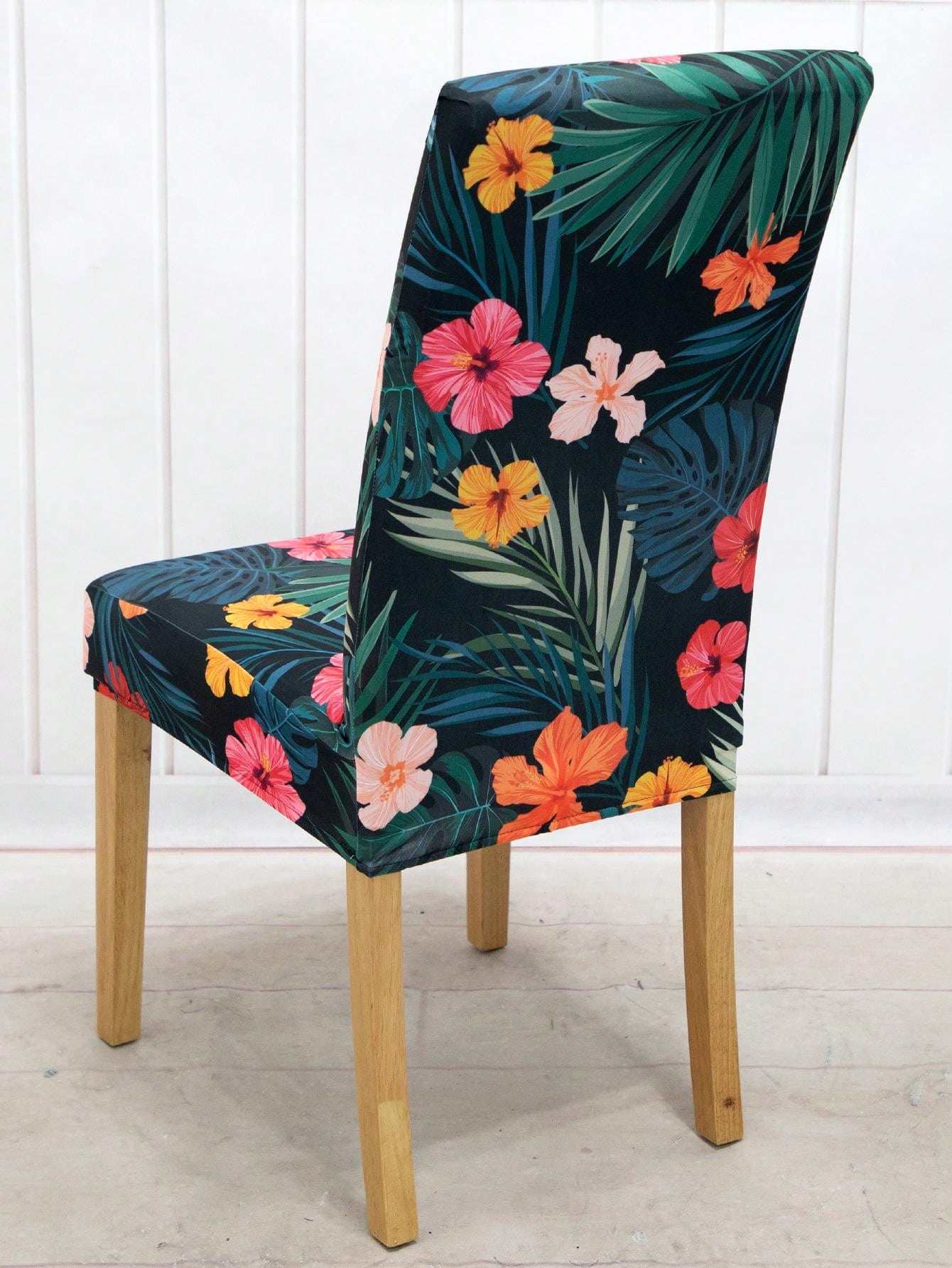 1pc Printed Chair Cover, Modern Style Polyester Spandex Dining Chair Slipcover, Suitable For