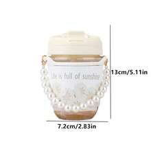 水杯,女性便攜珍珠杯,紀念鬱金香杯,便攜牛奶咖啡杯,玻璃禮物吸管杯 - 杏色 - 查看 4