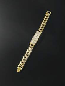 1 件男士几何风格个性化手链，方形，光滑链条上全镶嵌水钻 - 銀色 - 查看 3