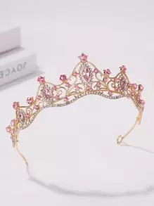 1pc Simple & Elegant Princess Crown Headband With 3d Rhinestones Decoration For Girls - Pink - View 3
