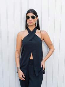 套裝褲子和無袖上衣 - 黑色 - 查看 5