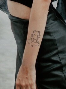 1 Miếng Không thấm nước không phản chiếu Gấu & Họa tiết Mây Hình xăm dán tạm thời , Thích hợp Đối với Sử dụng hàng ngày Nam & Của phụ nữ Và Chân - màu đen - Xem 4