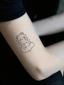 1 Miếng Không thấm nước không phản chiếu Gấu & Họa tiết Mây Hình xăm dán tạm thời , Thích hợp Đối với Sử dụng hàng ngày Nam & Của phụ nữ Và Chân - màu đen - Xem 2