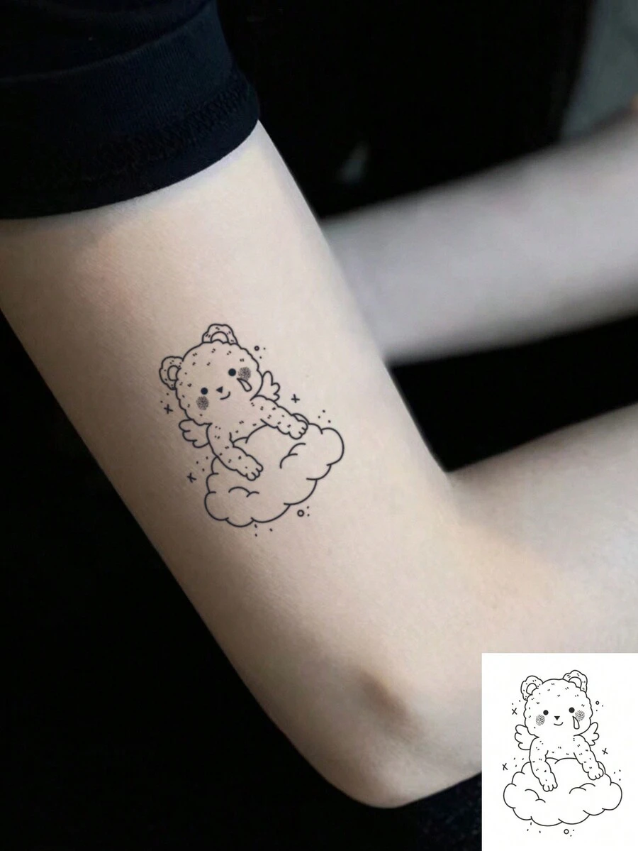 1 Miếng Không thấm nước không phản chiếu Gấu & Họa tiết Mây Hình xăm dán tạm thời , Thích hợp Đối với Sử dụng hàng ngày Nam & Của phụ nữ Và Chân - màu đen - Xem 1