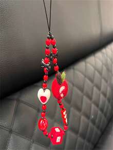 櫻桃紅毛氈和串珠 3d 心形手工吊飾適用於包包、鑰匙、手機、通用 - 紅色 - 查看 6