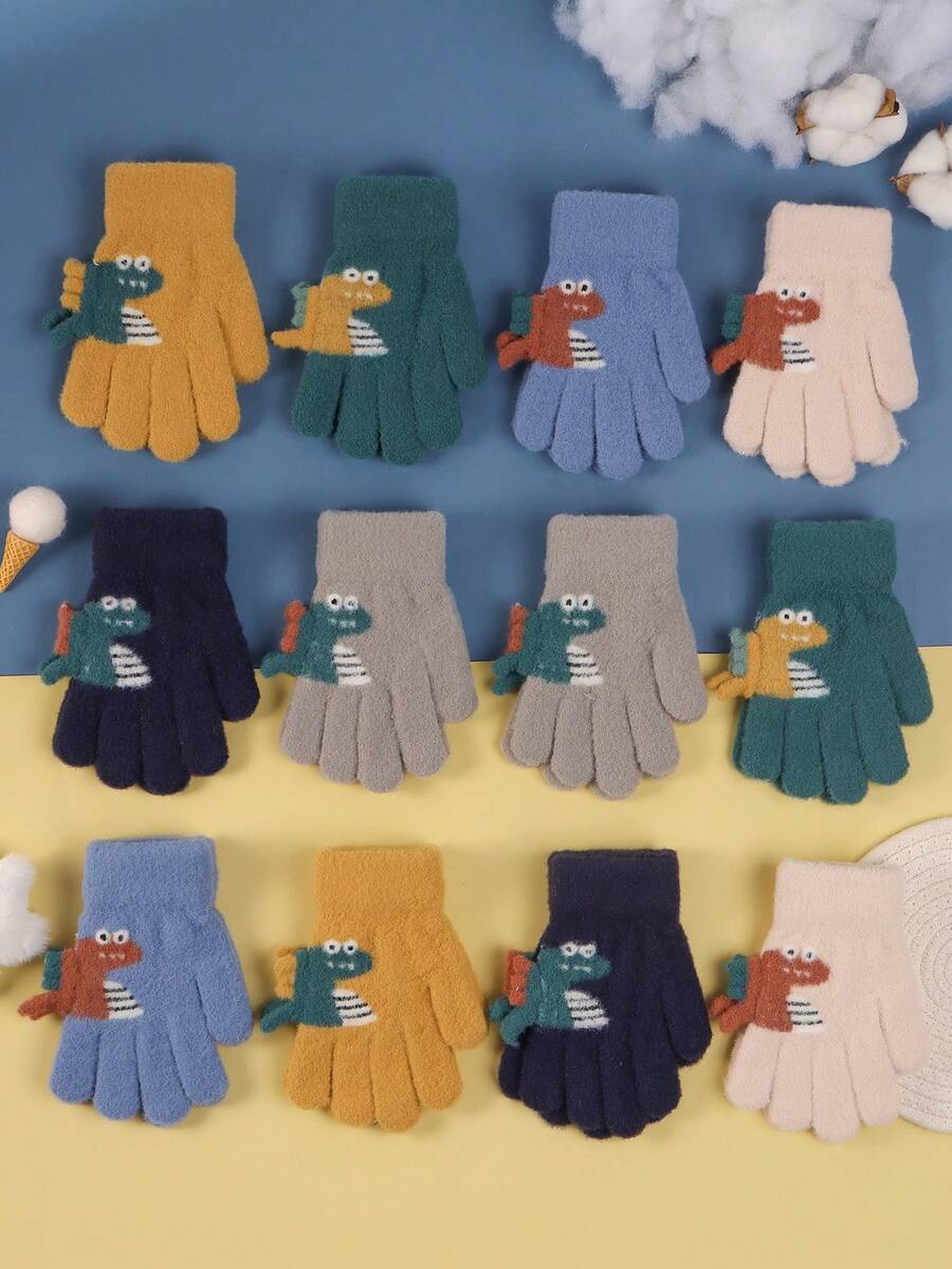 12 Pairs Of Adorable Dinosaur Gloves For Kids, Warm And Comfortable, Wholesale - Multicolor - View 1