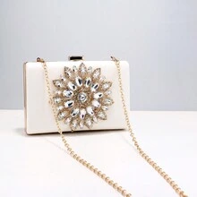 Diamond Crystal Flower Evening Bags Clutch Bag Hot Styling Day Clutches Lady Wedding Woman Bag Rhinestones Purse - White - View 5
