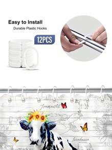 1入組牛、向日葵、浴缸圖案淋浴簾或廁所地毯墊,4入組豪華防水淋浴簾組,附12個淋浴簾掛勾 - 彩色 - 查看 8