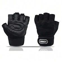 Sports Gym Gloves With Wristband Unisex Training - 黑色 - 查看 1