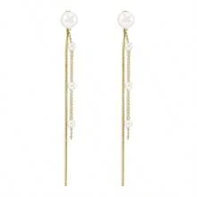 1對女士金色珍珠流蘇耳環,適合日常、派對和節日使用 - 金色 - 查看 4