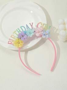 1pc Rainbow Glitter Birthday Girl Letter Headband With 5 Assorted Color Small Flower Rivets, Birthday Party Hair Accessory