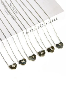 1入組12星座心形天然蘭巴石時尚吊墜,附925銀製鍊,適合日常穿著和女孩生日禮物