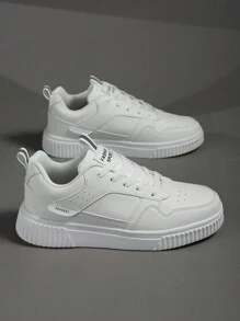 男款前綁帶極簡主義風格運動鞋,復古街頭風格時尚白色休閒鞋適合學生、日常穿著、戶外活動、通勤,輕便舒適 - 白色 - 查看 5