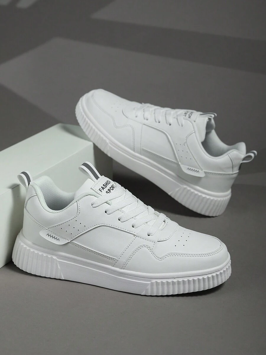 男款前綁帶極簡主義風格運動鞋,復古街頭風格時尚白色休閒鞋適合學生、日常穿著、戶外活動、通勤,輕便舒適
