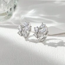 1pair Elegant Colored Drop Shape Diamond Circle Earrings, Suitable For Women's Daily Wear - Multicolor - View 5