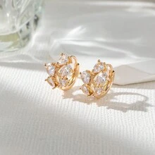 1pair Elegant Colored Drop Shape Diamond Circle Earrings, Suitable For Women's Daily Wear - Multicolor - View 3