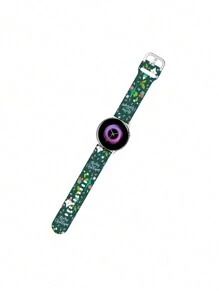 聖誕節元素印花矽膠手錶表帶，配直接插頭接口，20mm/22mm適用於三星、華為和其他智能手錶 - 彩色 - 查看 3