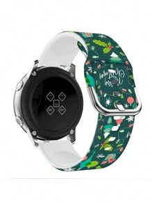 聖誕節元素印花矽膠手錶表帶，配直接插頭接口，20mm/22mm適用於三星、華為和其他智能手錶 - 彩色 - 查看 2