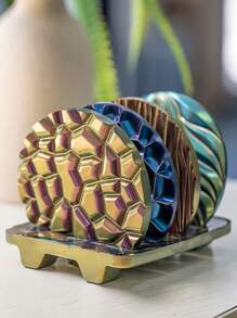 5 pièces/set Moules de dessous de verre en résine, 4 pièces Moules de dessous de verre ronds uniques avec motif vague, Moules de résine époxy pour différents motifs avec support, Moules de dessous de verre en silicone pour couler de la résine, faire des tasses, décorations pour la maison - Blanc - Voir 6
