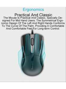 Rapoo N1162 Wired Mouse USB Optical Game Black Office Official Laptop Desktop Computer Big Hand - Black - View 3