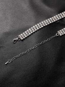 1入時尚三層鎖頸鍊,鑲嵌著鑽石,適合女士日常佩戴及派對裝飾 - 銀色 - 查看 7