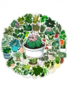 50入組防水綠色植物手繪貼紙,適用於日記、行李箱、水瓶、筆記本、花盆、花瓶裝飾