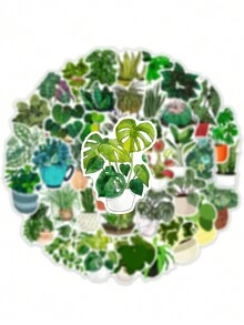 50入組防水綠色植物手繪貼紙,適用於日記、行李箱、水瓶、筆記本、花盆、花瓶裝飾