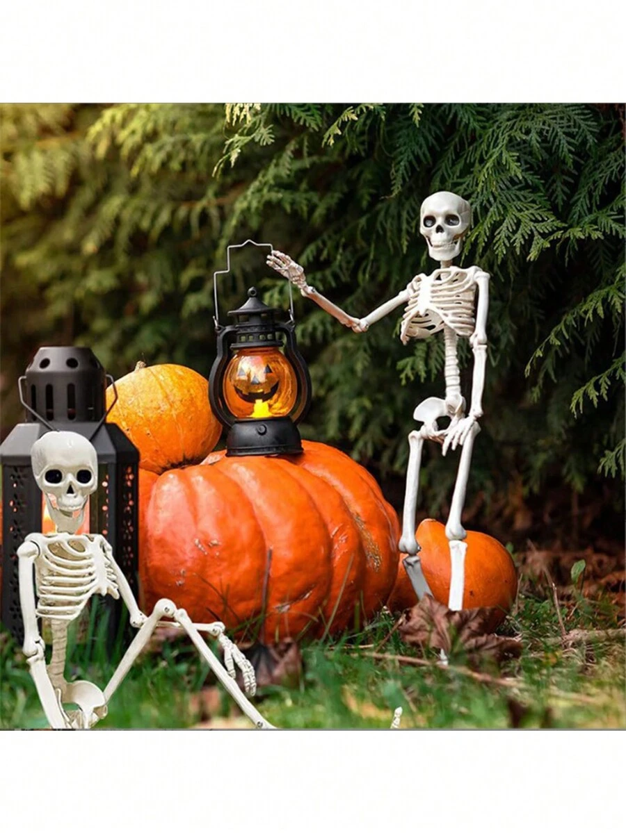1pc 40cm Adjustable Joint Horror Decoration Human Skeleton Skull - White - View 1