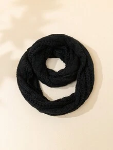 1條女式2圈扭結花紋設計保暖針織圍巾,適用於秋冬季節,戶外休閒裝飾項圈