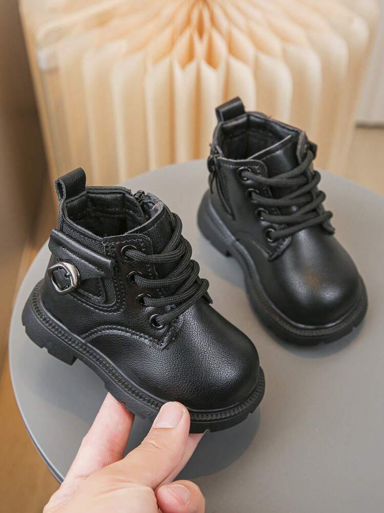 Winter Girls Thickened Plush Boots Boys Leather Short Boots Baby Walking Shoes 0 3 Years Old SHEIN