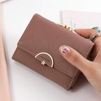 Fashion Pink Short Wallet With Credit Cards Slots Id Window Tri-Fold Multiple Functions For Women Wallet Purse Wallet Small Wallet