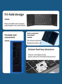 B089t 藍牙摺疊鍵盤帶觸控板,無線摺疊鍵盤,多設備和可充電,便攜鍵盤,兼容ipad,iphone,android,windows筆記本,桌面,平板電腦和pc-黑色 - 黑色 - 查看 4